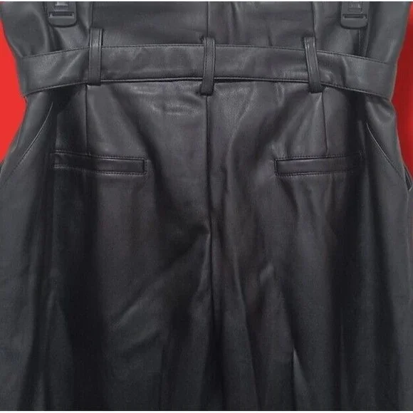 Lucy Paris Belted Paper Bag Waist Black Faux Leather High Rise Womens Sz L Pant - Picture 14 of 16
